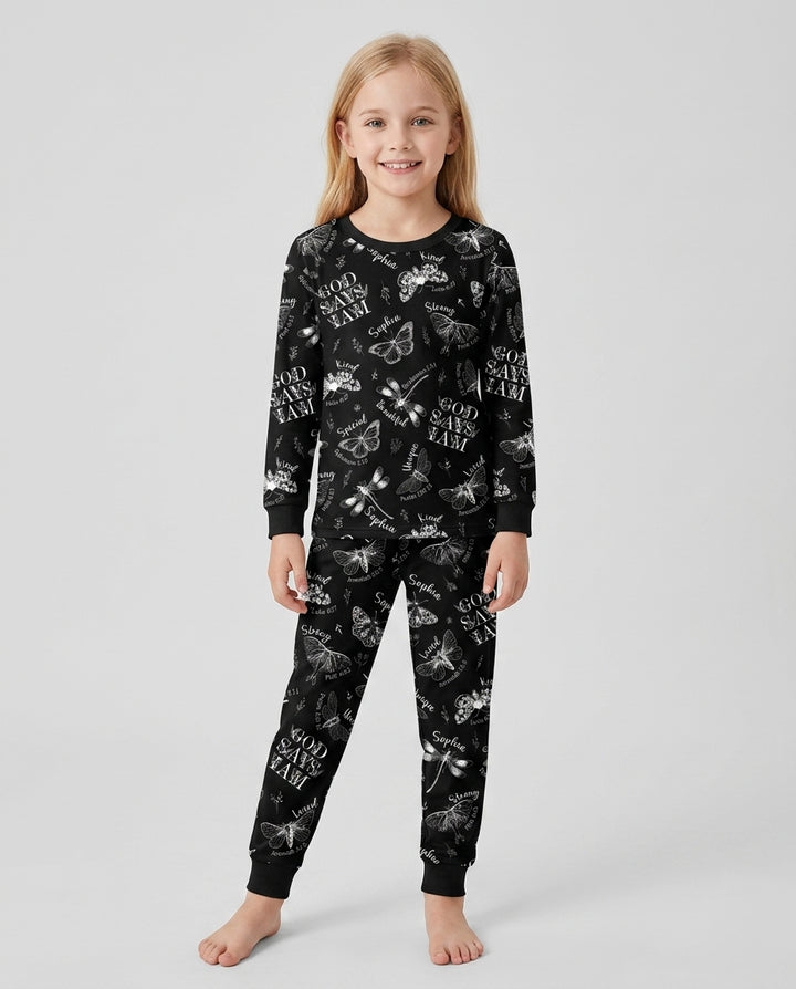 Custom Name God Says I Am Midnight Wings Bamboo Two Piece Long Sleeve Pajama Set