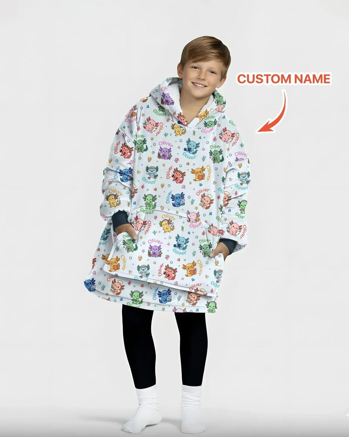 Personalisierte Namenssüße Hobby Axolotl Bambus Decken-Kapuzenjacke