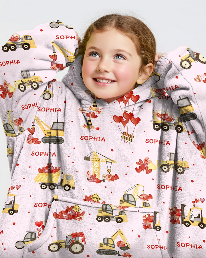 Personalisierter Name Valentinstag Trucks Family Matching Bambus Decken-Hoodie