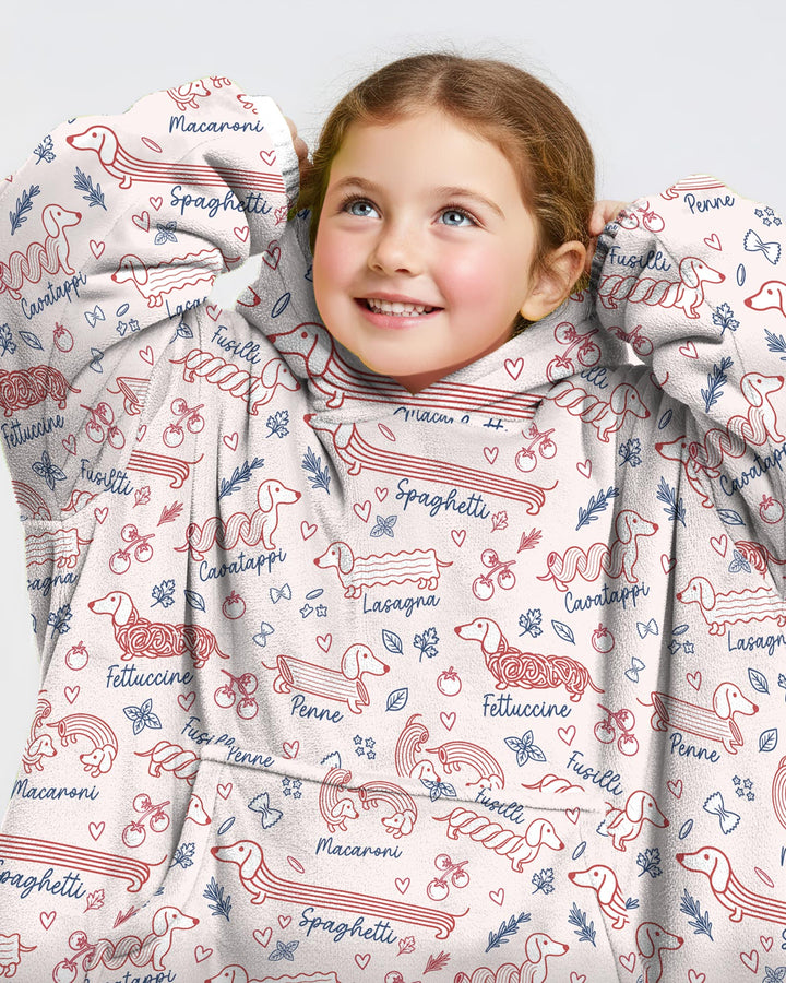 Funny Dachshund Pasta Pups Bamboo Blanket Hoodie