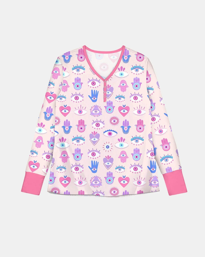 Hamsa Herz Wächter Familien-Pyjama-Set aus Bambus für Damen
