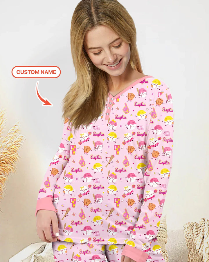 Baseball Mama und Mini Passendes Pyjama-Set aus Bambus für Damen
