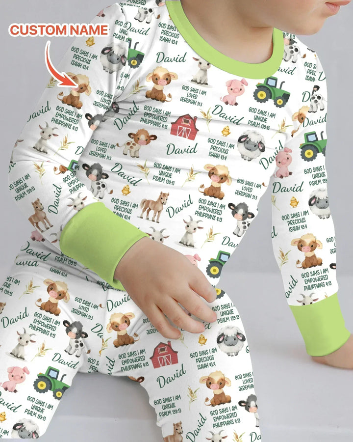 Custom Name God Says I Am Farm Animals Bamboo Two Piece Long Sleeve Pajama Set