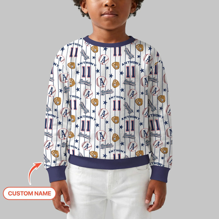 Custom Name Baseball Time Bamboo Crewneck Sweatshirt