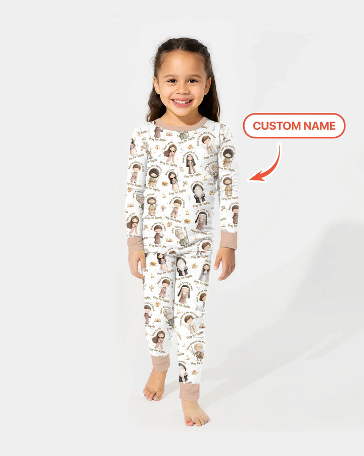 Pray For Me Custom Name Bamboo Two Piece Long Sleeve Pajama Set