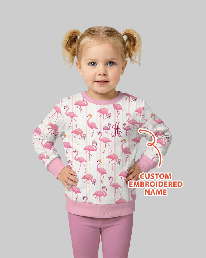 Besticktes Flamingo Bambus Crewneck Sweatshirt mit Wunschnamen
