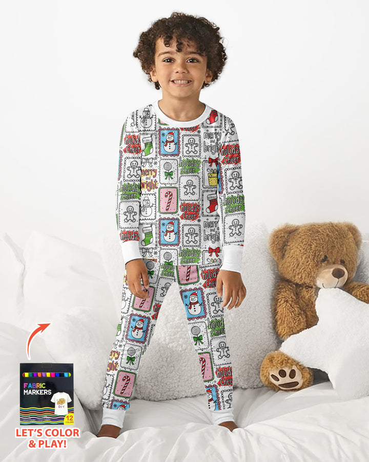 Merry Christmas Colorable  Bamboo Two Piece Long Sleeve Pajama Set