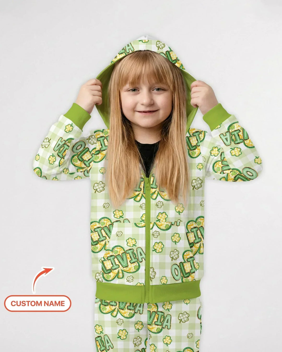 Lucky Shamrock Custom Name Bamboo Zip Hoodie