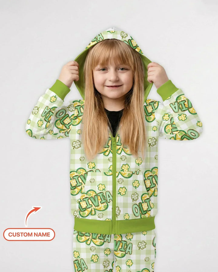 Lucky Shamrock Custom Name Bamboo Zip Hoodie