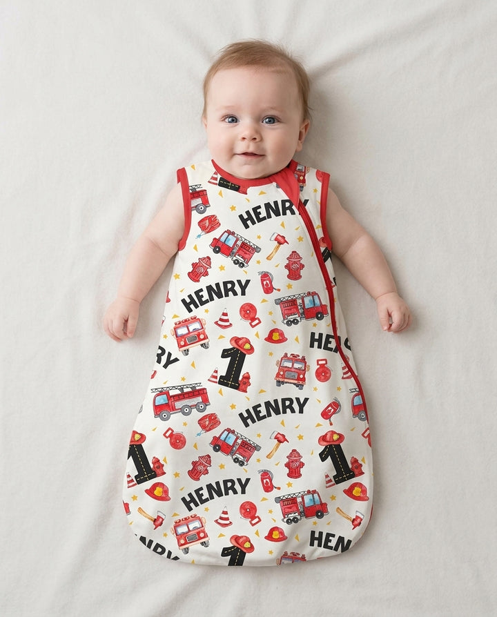 Custom Name Fire Truck Birthday Boy Bamboo Sleep Bag