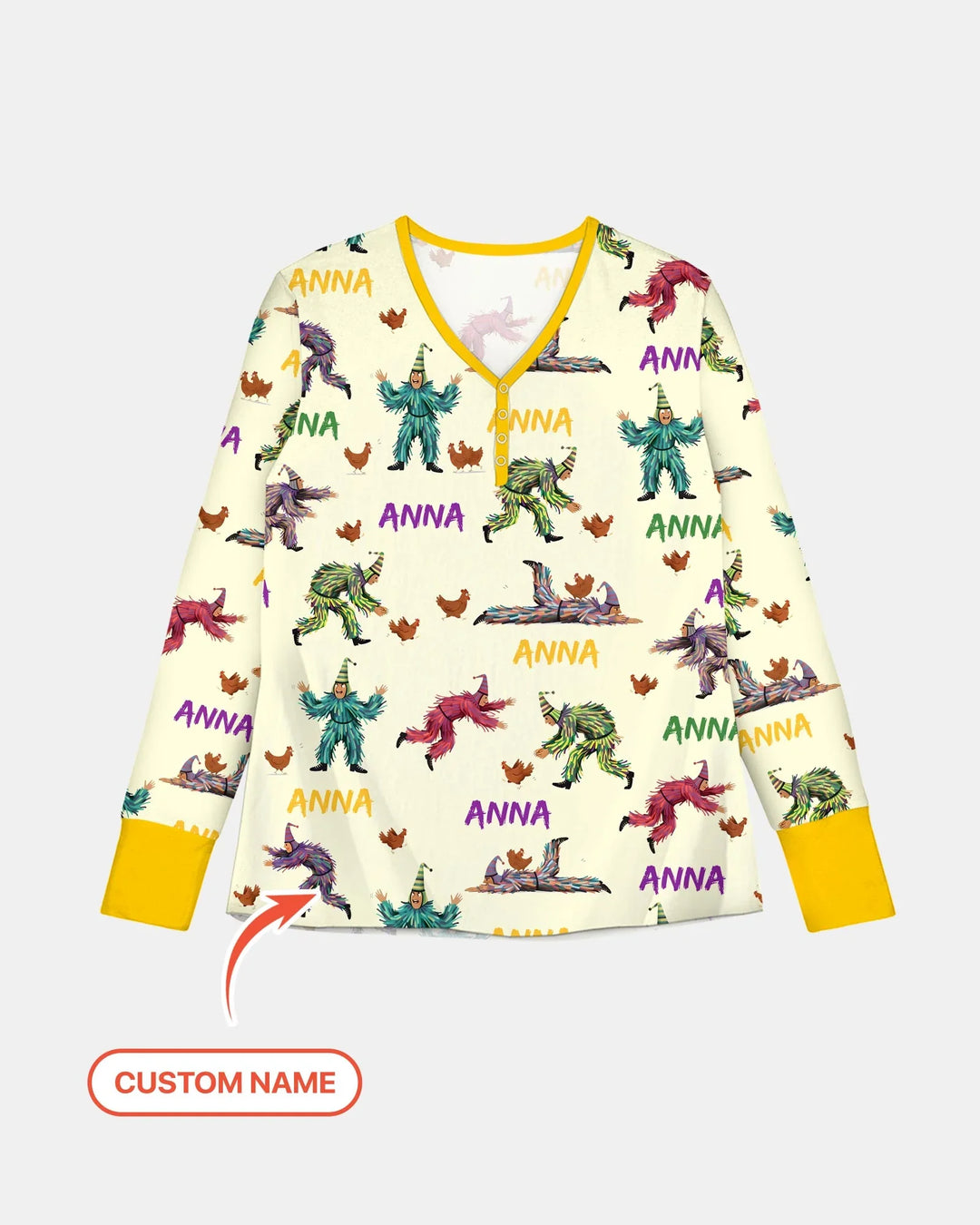 Personalisierter Name Mardi Gras Hühnerjagd Familie Passender Bambus Damen Pyjama-Set