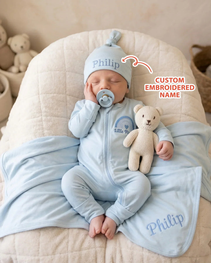 Personalized Little Miracle Blue Embroidered Bamboo Convertible Zippy