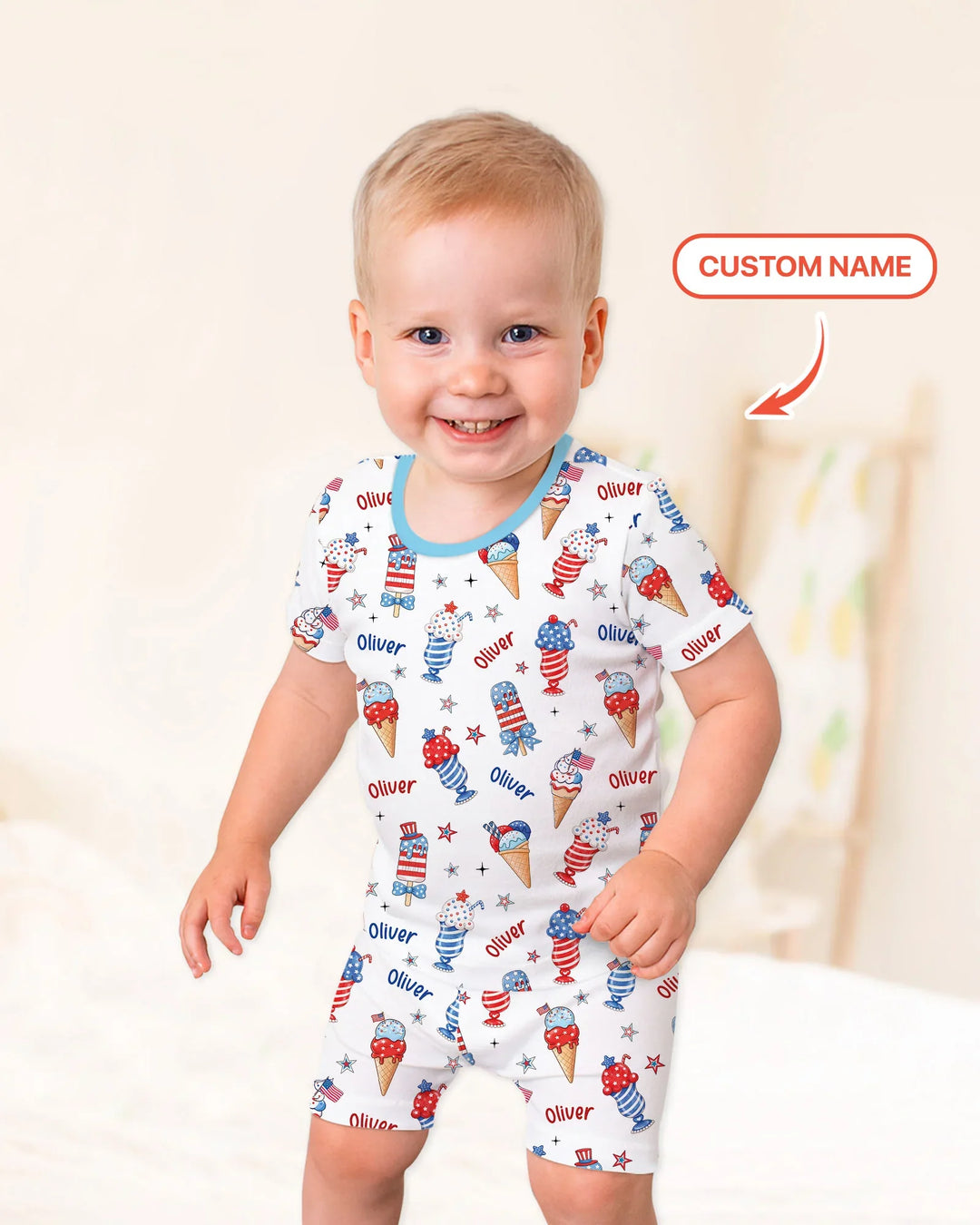 Zweiteiliges Pyjama-Set mit kurzen Ärmeln und Shorts im Sommer-Design