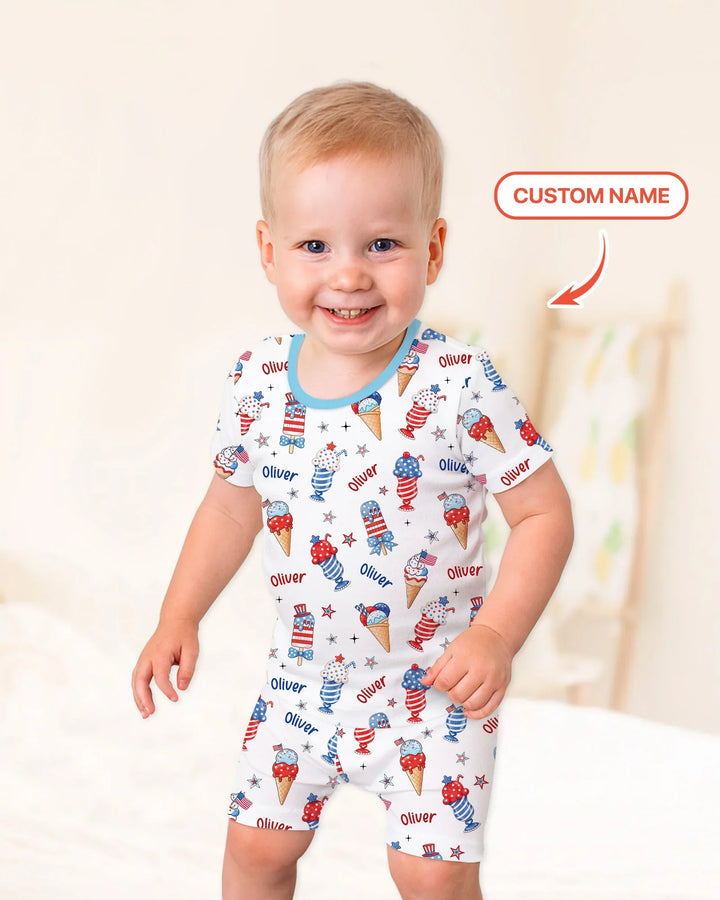 Zweiteiliges Pyjama-Set mit kurzen Ärmeln und Shorts im Sommer-Design
