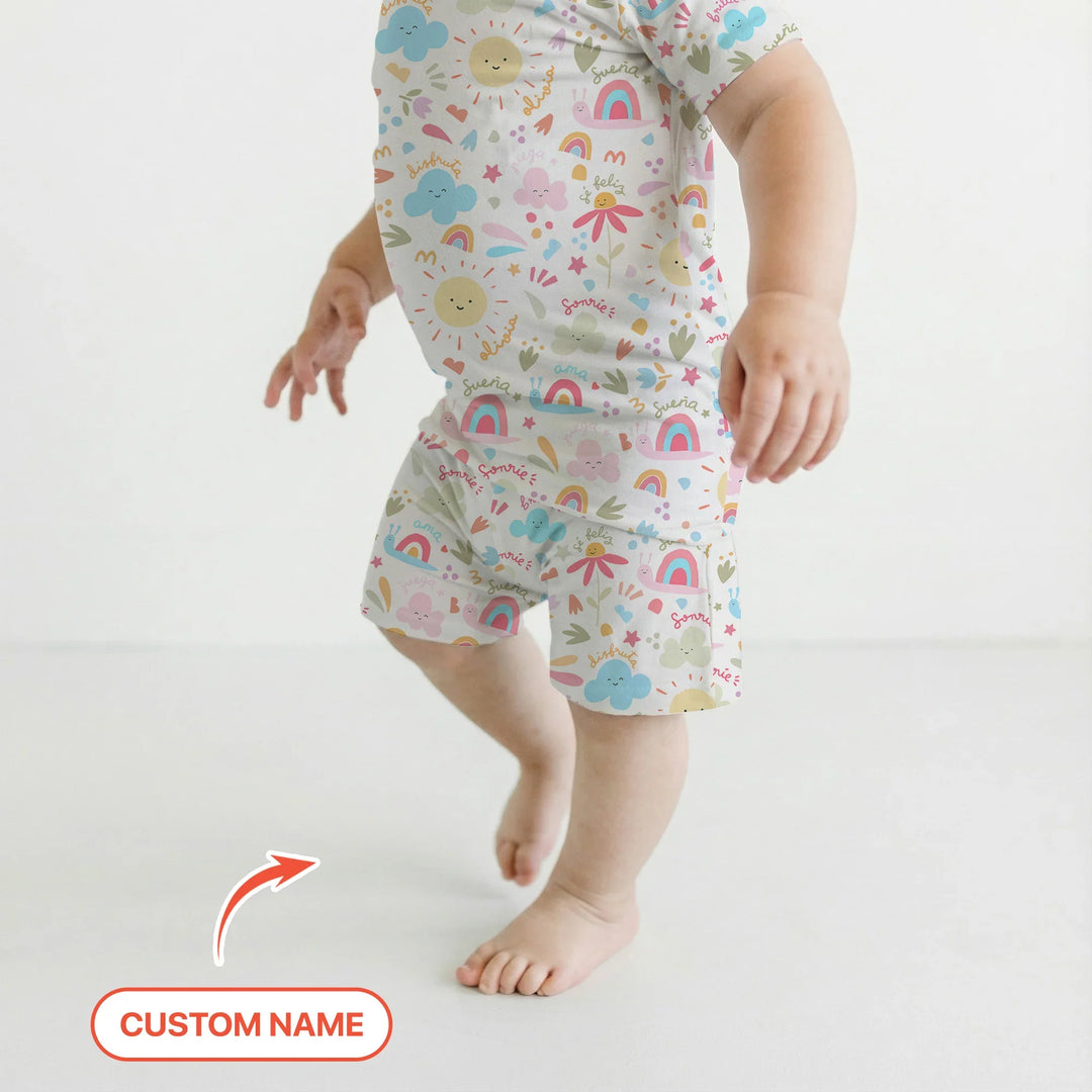 Zweiteiliges Pyjama-Set mit kurzen Ärmeln und Shorts im Sommer-Design