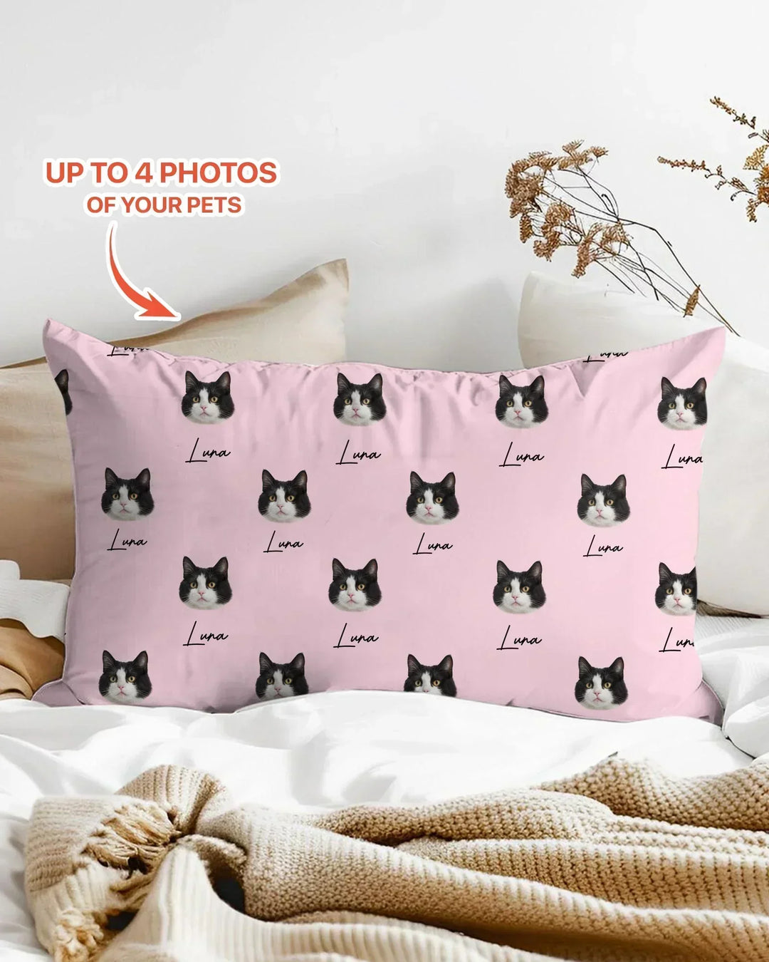 Custom Name and Pet Photos Bamboo Pillow Case