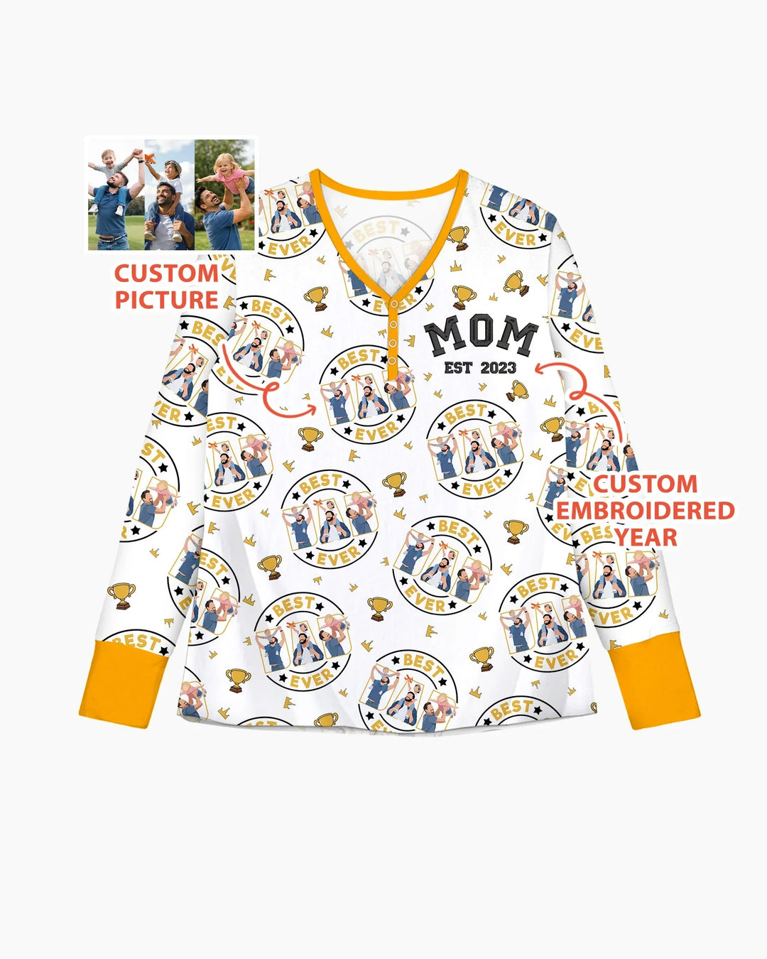 Personalisiertes Familien-Pyjama-Set aus Bambus für Damen mit Stickerei zum Vatertag
