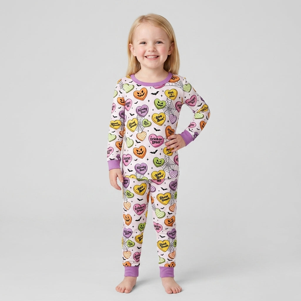 Halloween Candy Hearts Bamboo Two Piece Long Sleeve Pajama Set