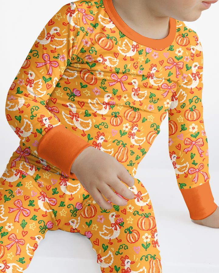 Cute Duck Pumpkin Fall Bamboo Two Piece Long Sleeve Pajama Set