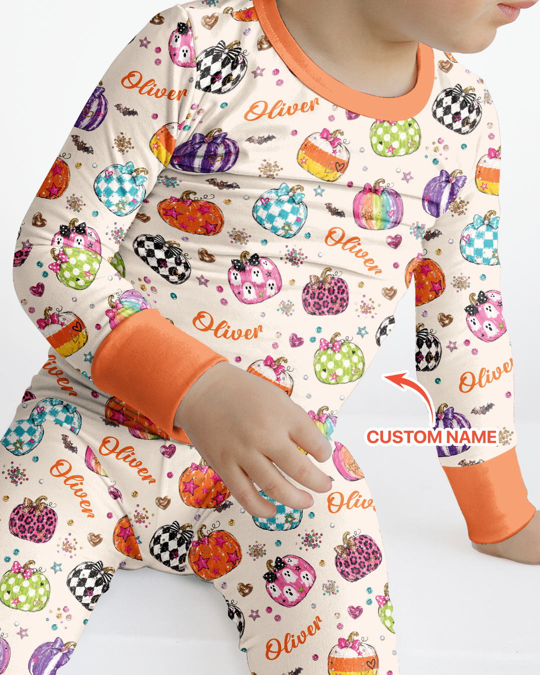 Custom Name Twinkle Pumpkin Bamboo Two Piece Long Sleeve Pajama Set