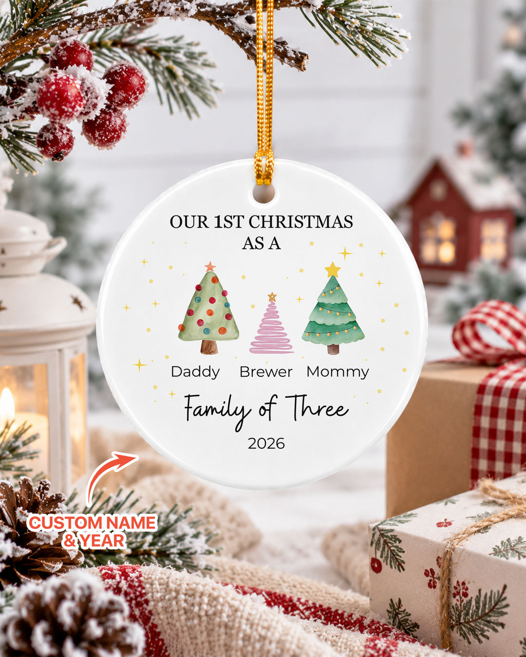 Custom Family First Christmas Tree Ceramic Ornament