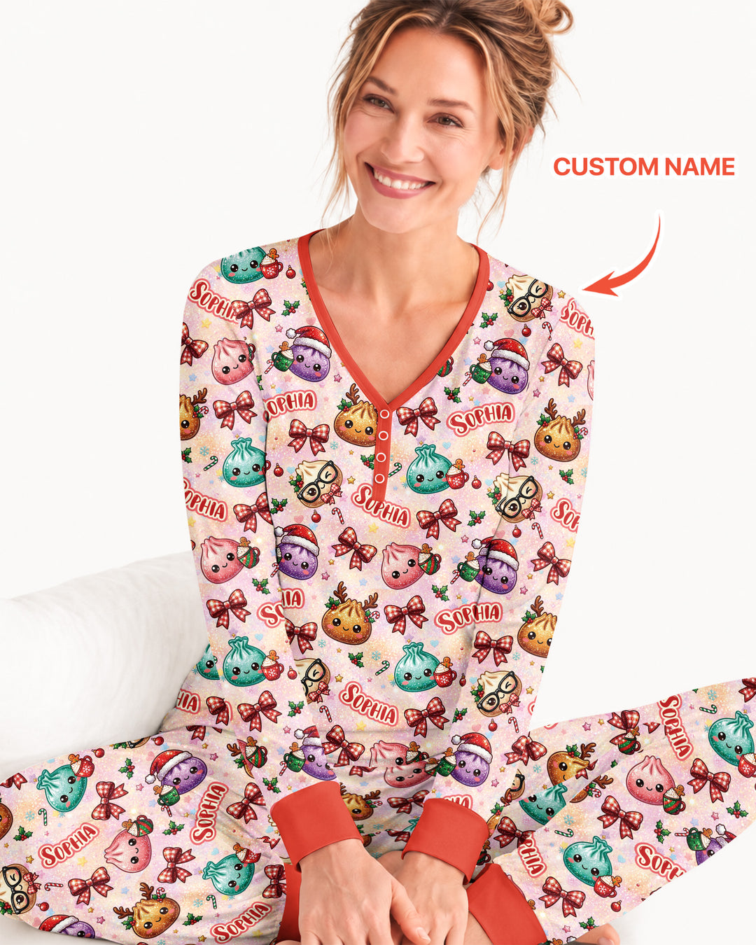 Custom Name Merry Christmas Dumpling Bamboo Women Pajama Set