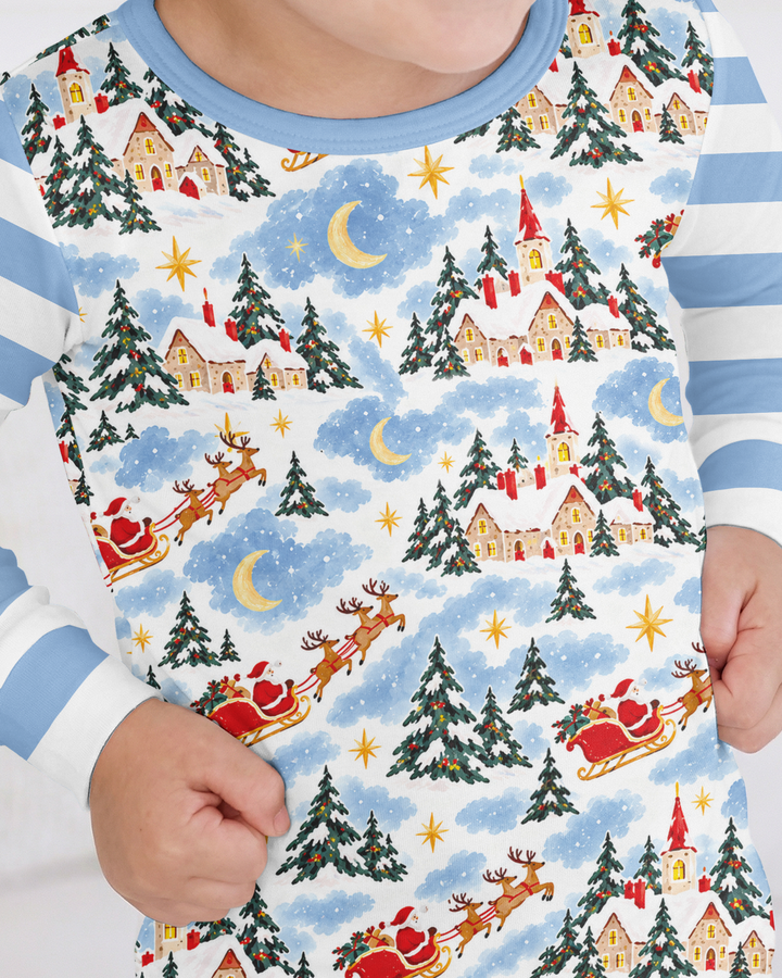 Whimsical Santa's Winter Village Bamboo Two Piece Long Sleeve Pajama Set