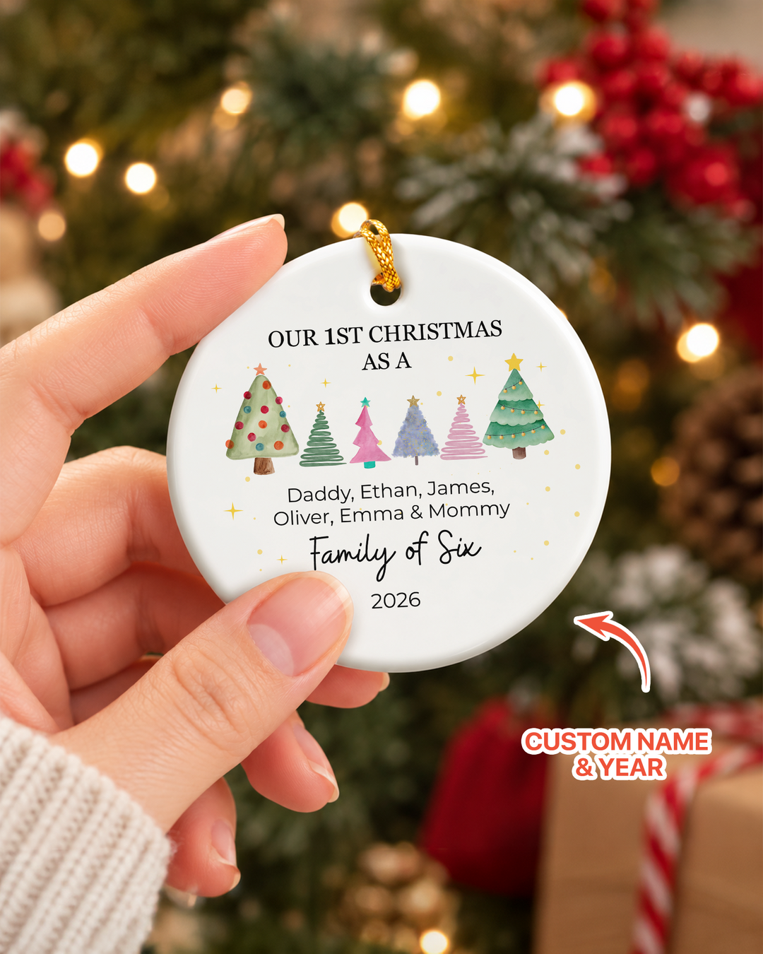 Custom Family First Christmas Tree Ceramic Ornament