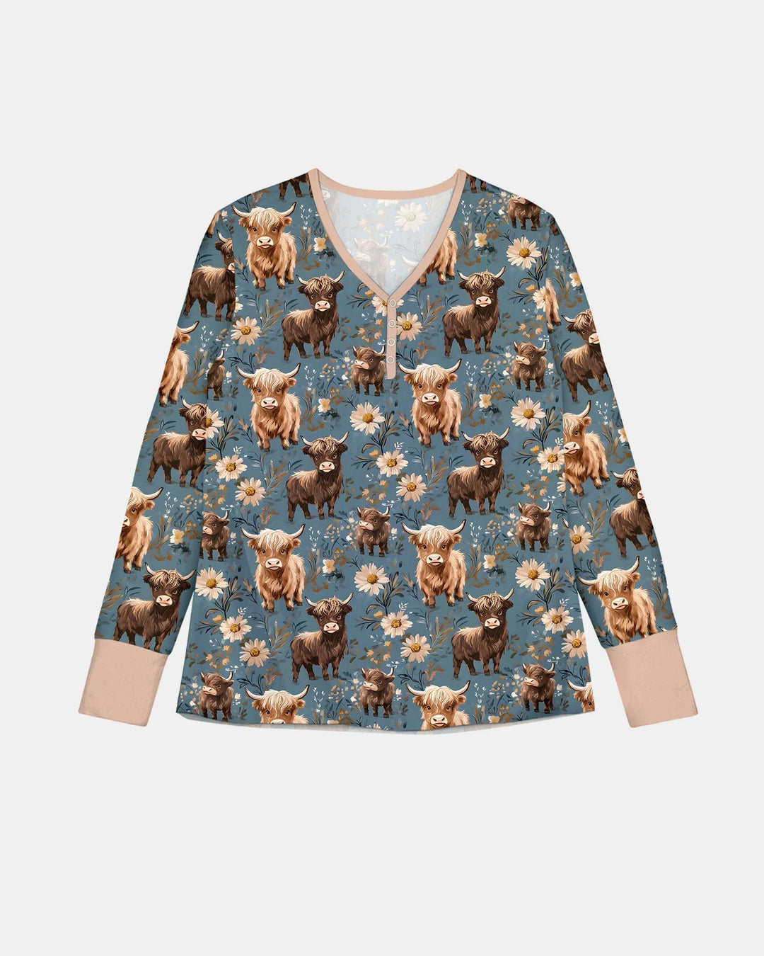 Majestic Highland Cows Familie passende Bambus Damen Pyjama Set