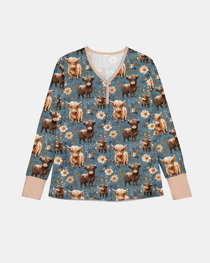 Majestic Highland Cows Familie passende Bambus Damen Pyjama Set