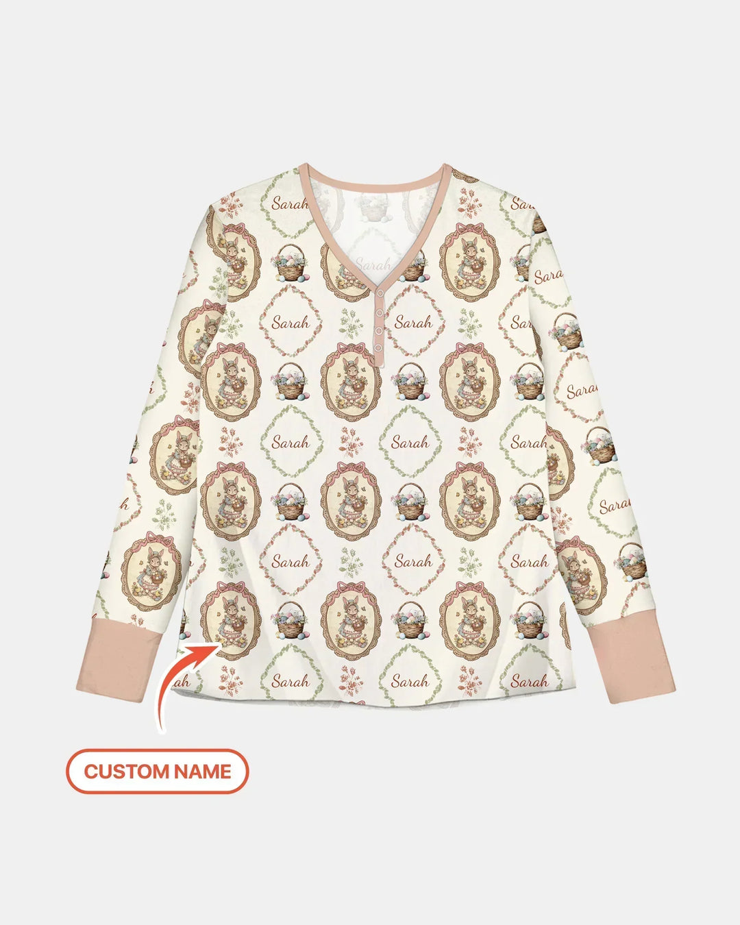 Vintage Hase Ostern Benutzerdefinierter Name Mommy & Me Passender Bambus Damen Schlafanzug Set