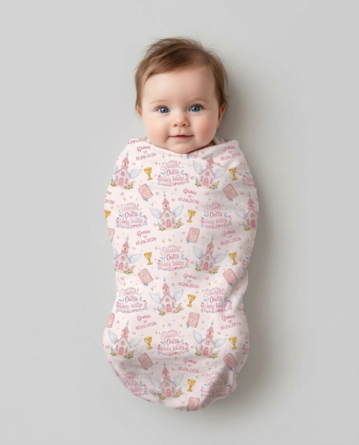 Custom Name Baptism Christening Straight Outta Holy Water Swaddle Blanket