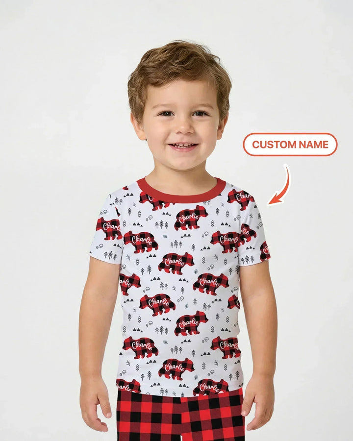 Custom Name Family Bear Matching Bamboo Two Piece Short Sleeve Pajama Set