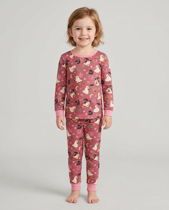 Retro Groovy Coquette Halloween Bamboo Two Piece Long Sleeve Pajama Set