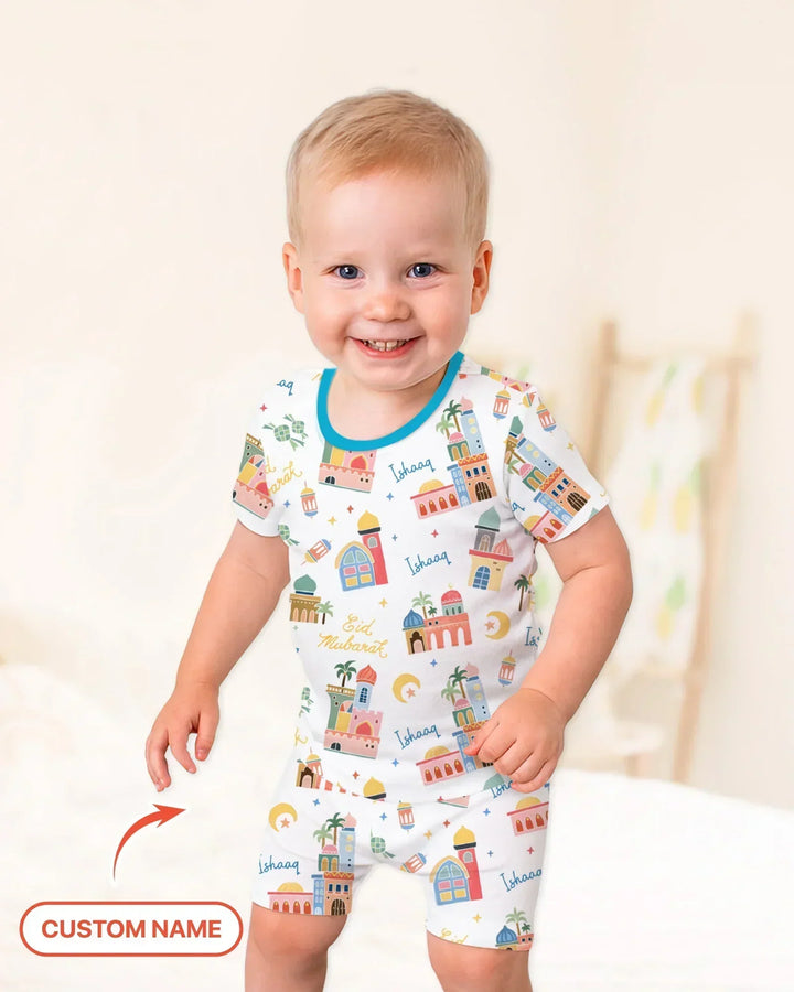 Zweiteiliges Pyjama-Set mit kurzen Ärmeln und Shorts im Sommer-Design
