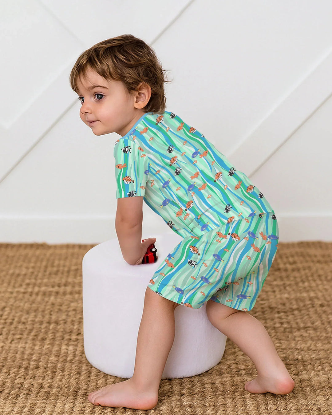 Custom Name Summer Beach Bamboo Two Piece Short Sleeve Shorts Pajama Set
