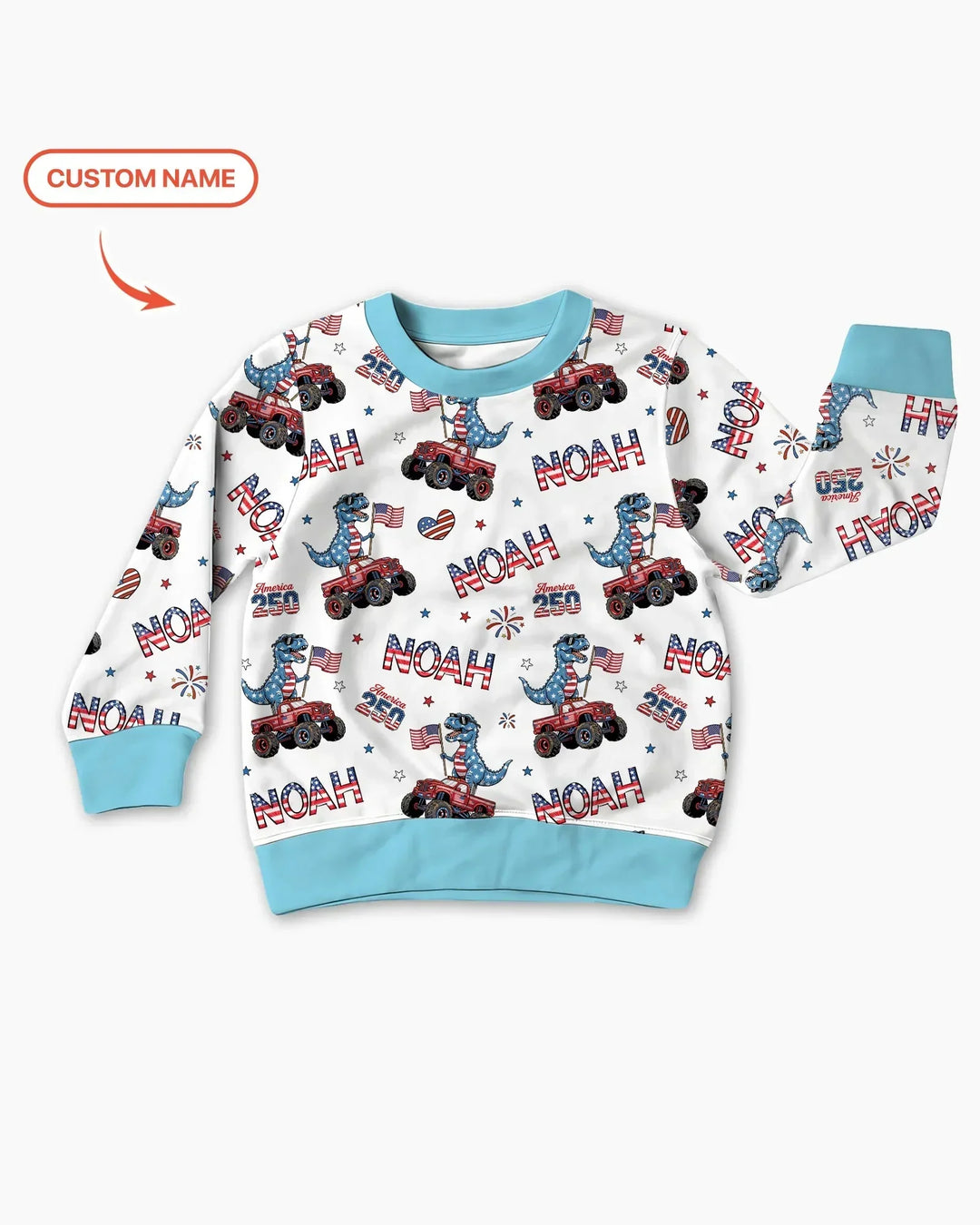 Custom Name American Flag Dinosaur Bamboo Crewneck Sweatshirt