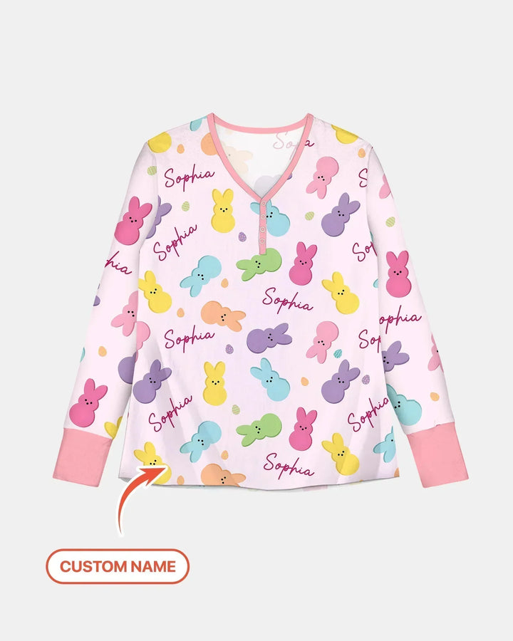 Personalisiertes Osterhasen-Familien-Schlafanzug-Set aus Bambus für Damen
