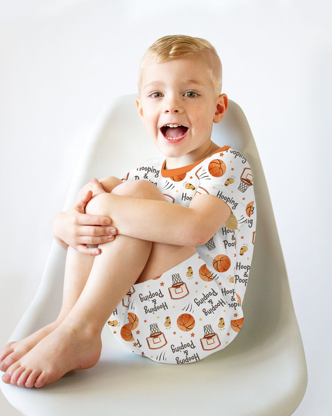 Funny Basketball Hooping & Pooping Bamboo Two Piece Short Sleeve Shorts Pajama Set