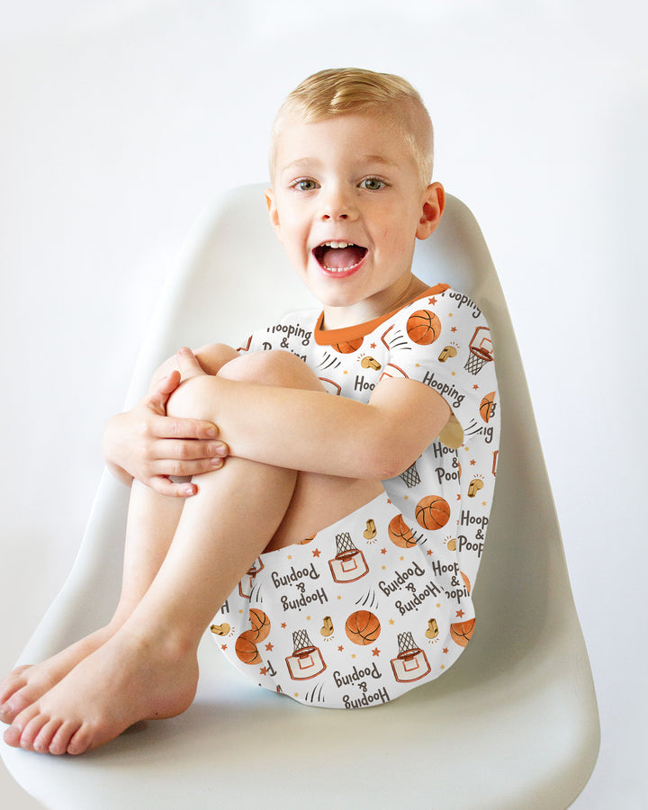 Funny Basketball Hooping & Pooping Bamboo Two Piece Short Sleeve Shorts Pajama Set