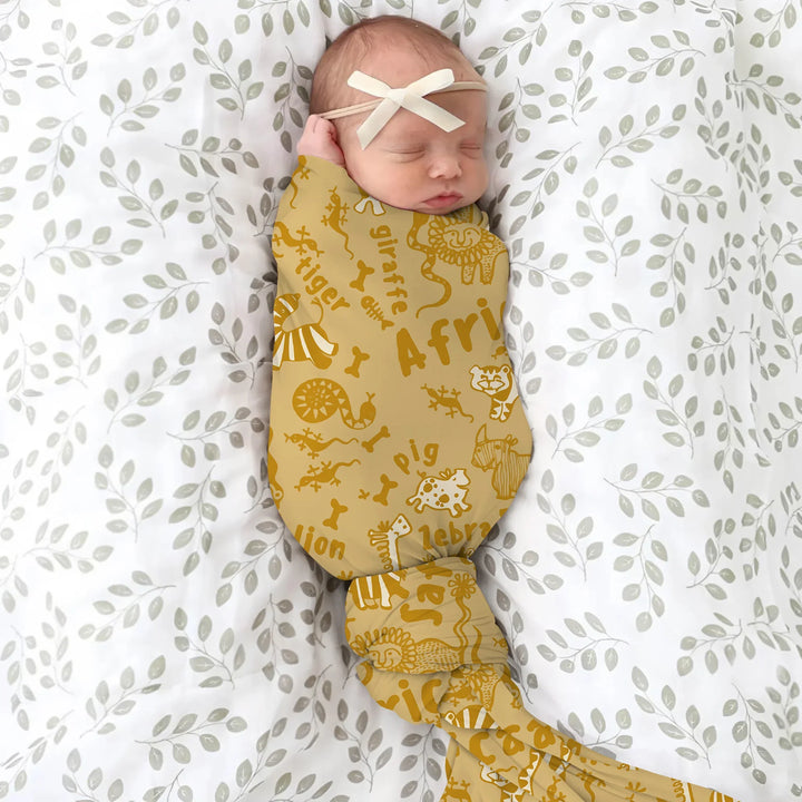Handdrawn African Animals Bamboo Swaddle Blanket