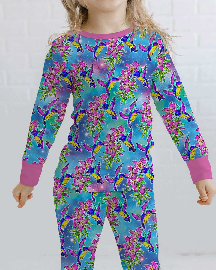 Floral Hummingbird Bamboo Two Piece Long Sleeve Pajama Set