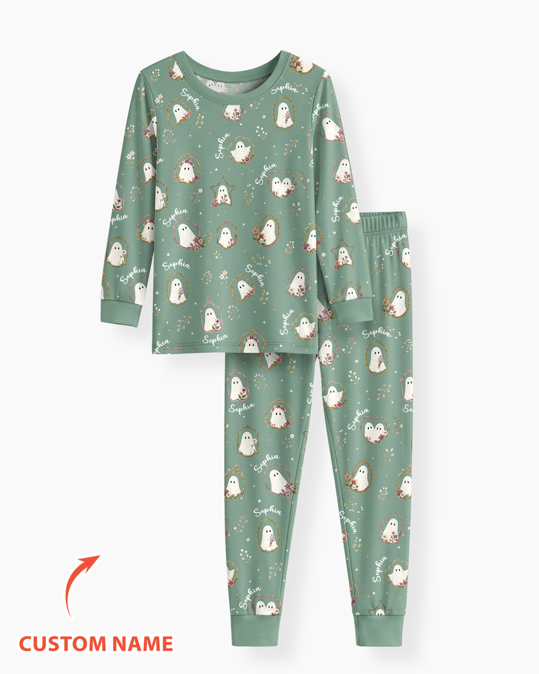 Vintage Floral Ghost Halloween Bamboo Two Piece Long Sleeve Pajama Set