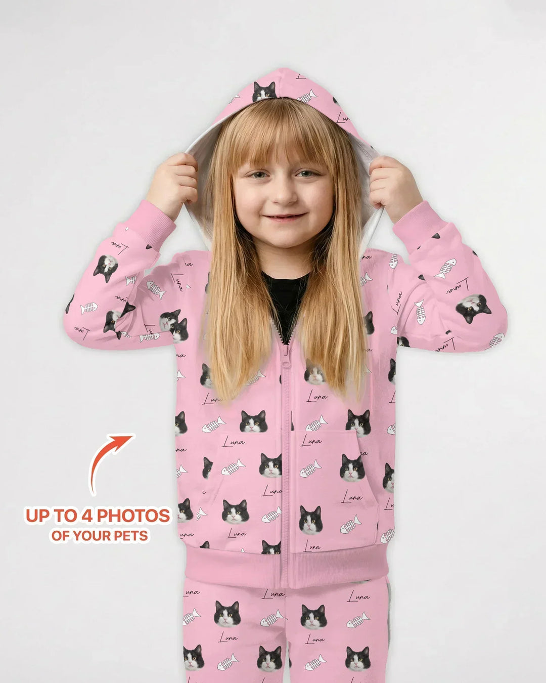 Personalisierter Hoodie mit Namen und Tierfotos aus Bambus