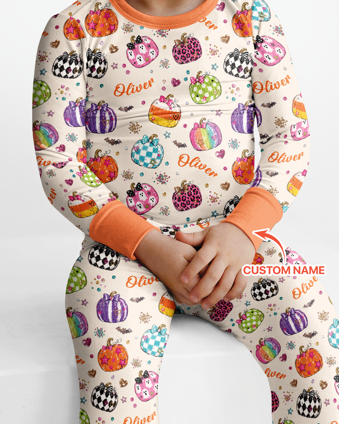Custom Name Twinkle Pumpkin Bamboo Two Piece Long Sleeve Pajama Set