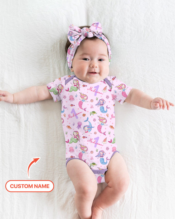 Custom Name Birthday Mermaid Wild One Bamboo Bodysuit