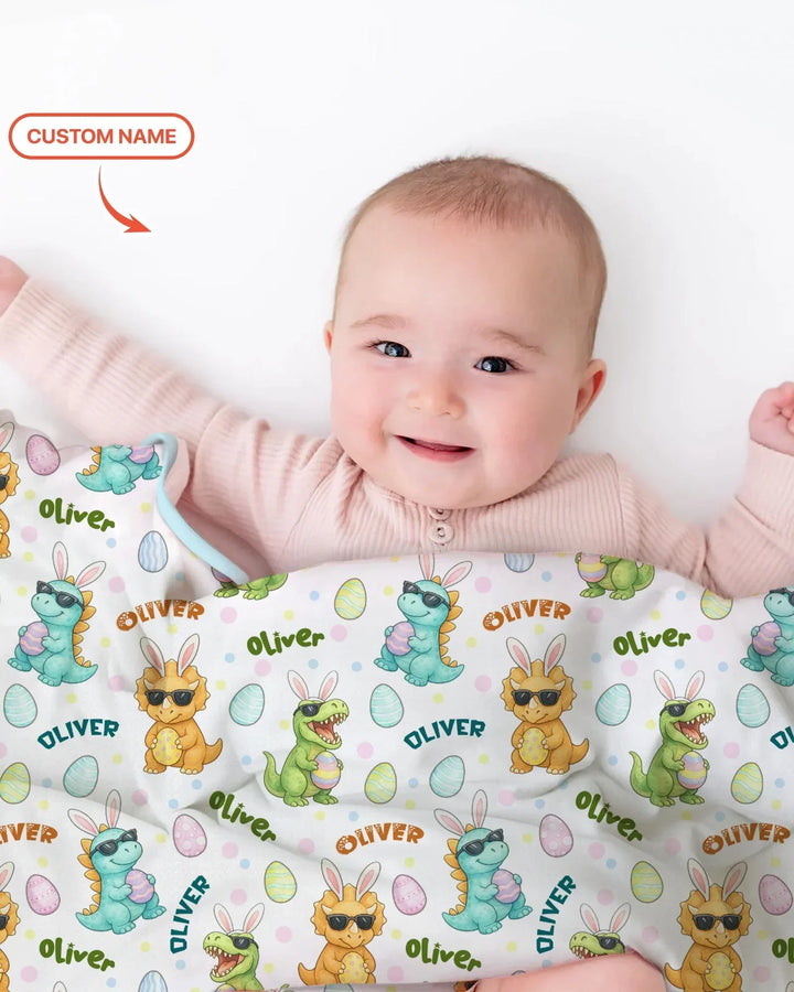 Custom Name Dinosaur on the Hunt Bamboo Blanket