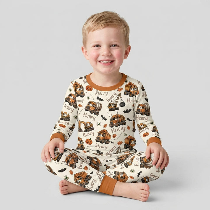 Spooky Trucks Custom Name Bamboo Two Piece Long Sleeve Pajama Set