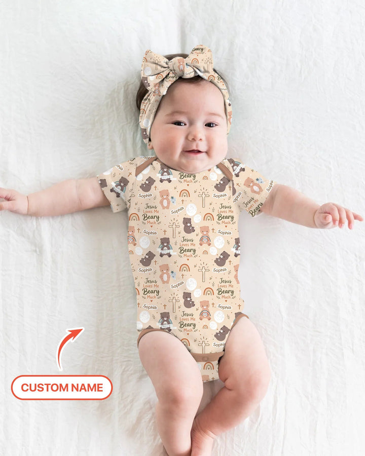 Custom Name Jesus Loves Me Beary Much Bamboo Bodysuit