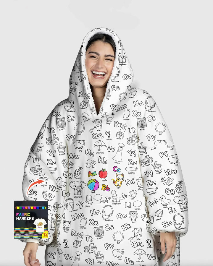 All Colorable Alphabet Wearable Bamboo Blanket Hoodie